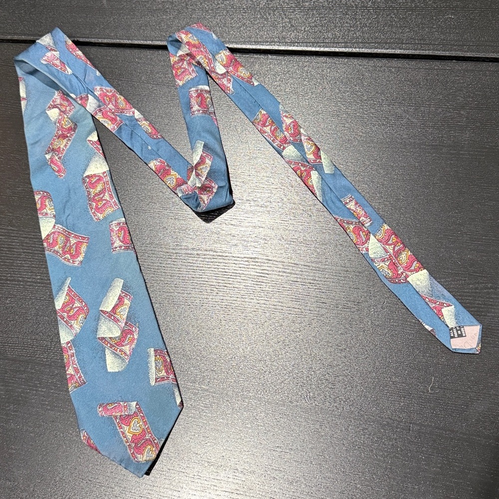 Vintage Christian Dior Silk Tie Blue Paisley Handkerchief Print